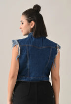 Fray Denim Vest Jacket