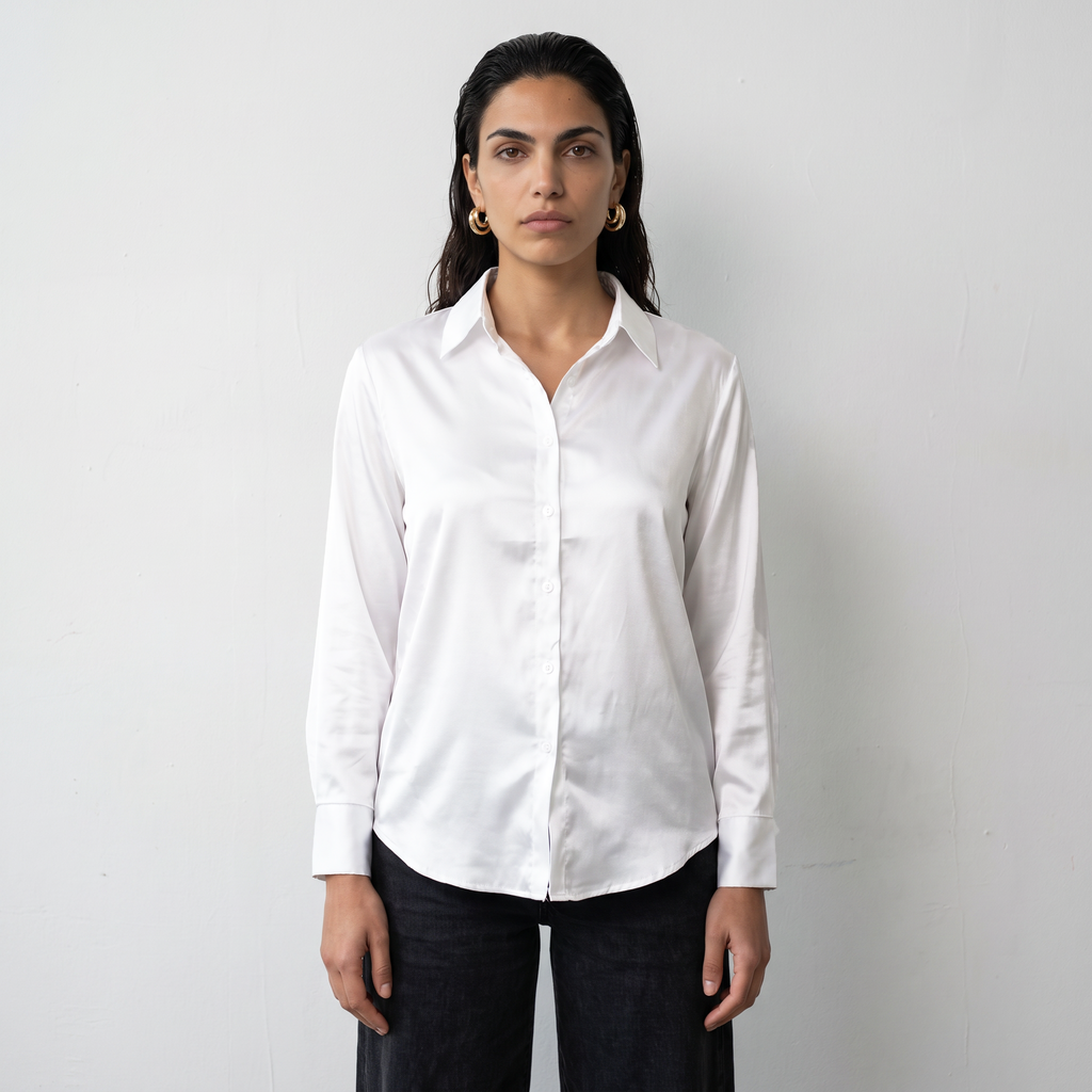 Elegant Ribbon Satin Shirt