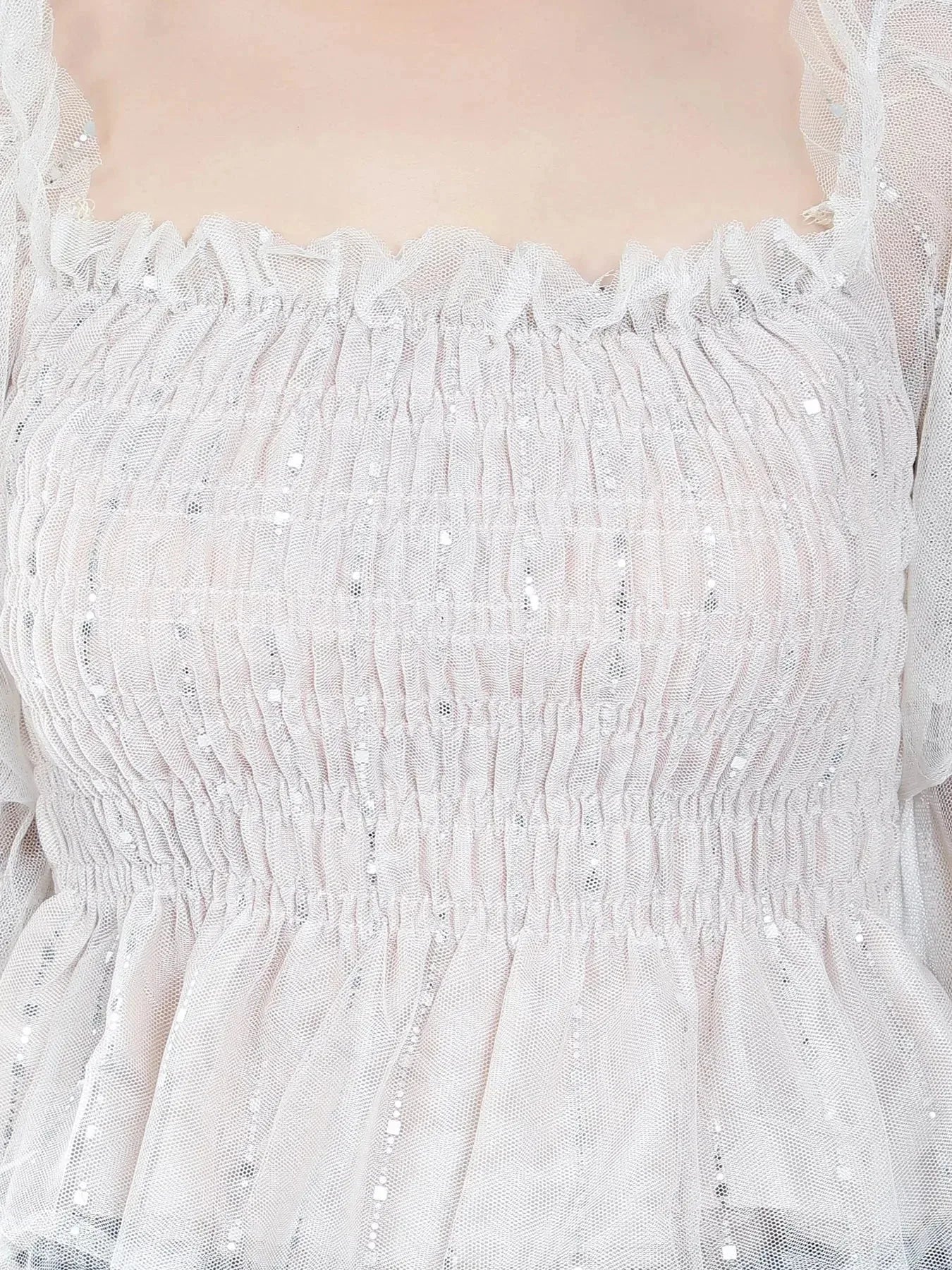 Tulle Smocking Glitter Top