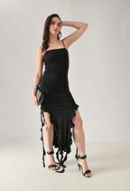 Ruffle Slit Midi Dress