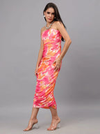 Ruched Printed Tulle Dress