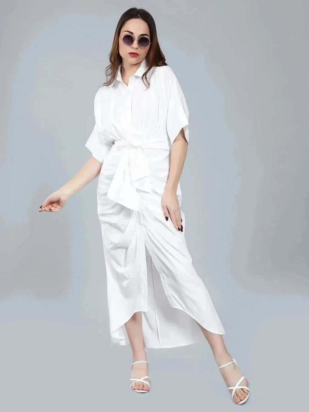 Cinched Waist Belted Shirt Dress
