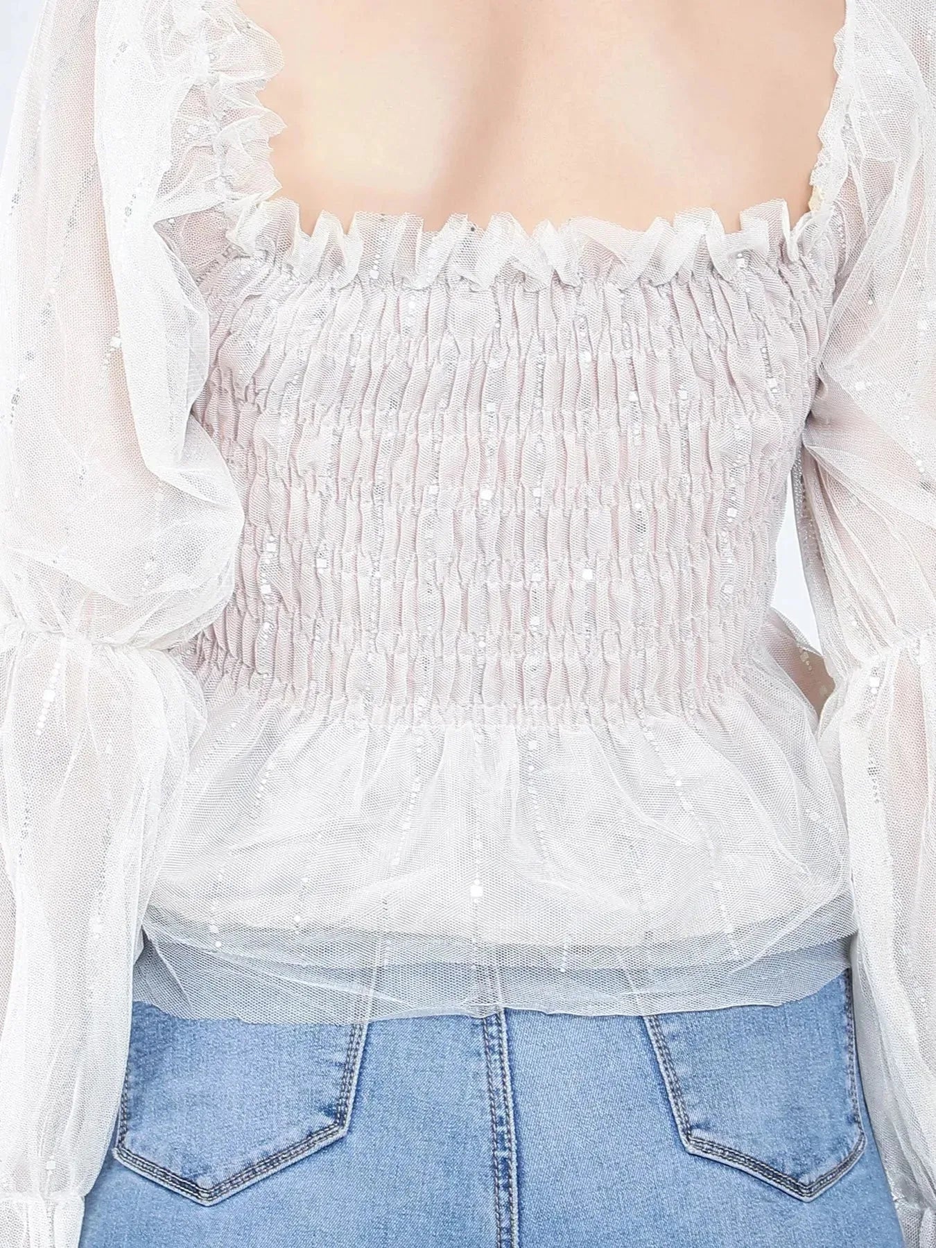 Tulle Smocking Glitter Top
