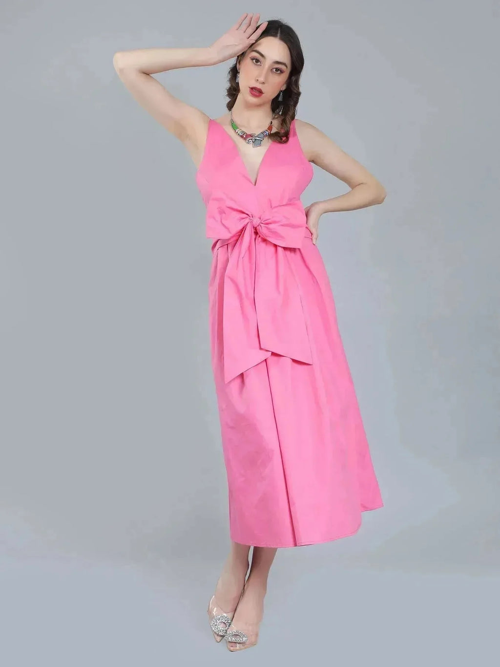 Deep V-Neck Cotton Dress