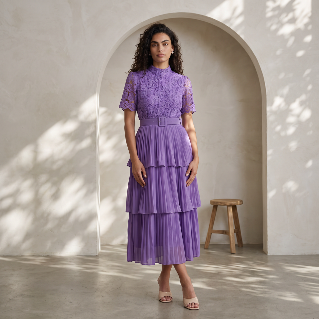Lace Patchwork Pleated  Dress