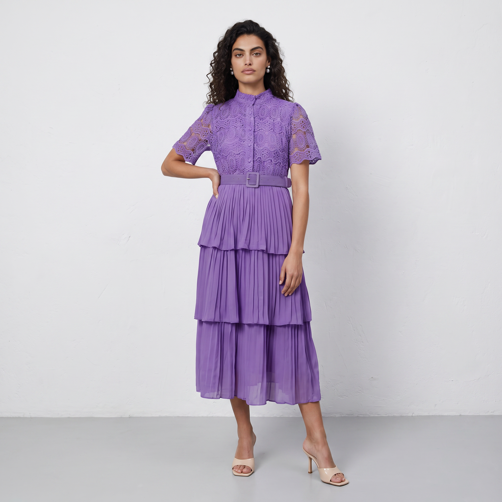 Lace Patchwork Pleated  Dress
