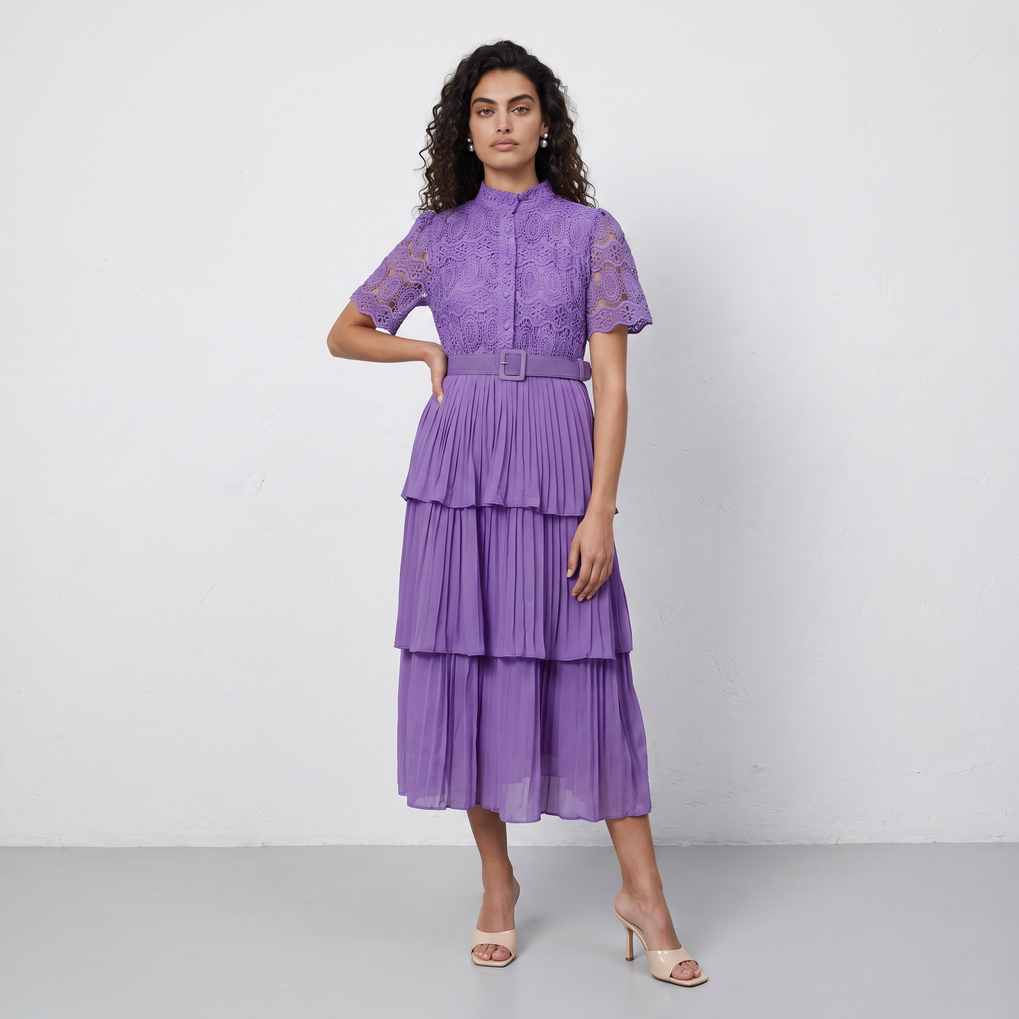 Lace Patchwork Pleated  Dress