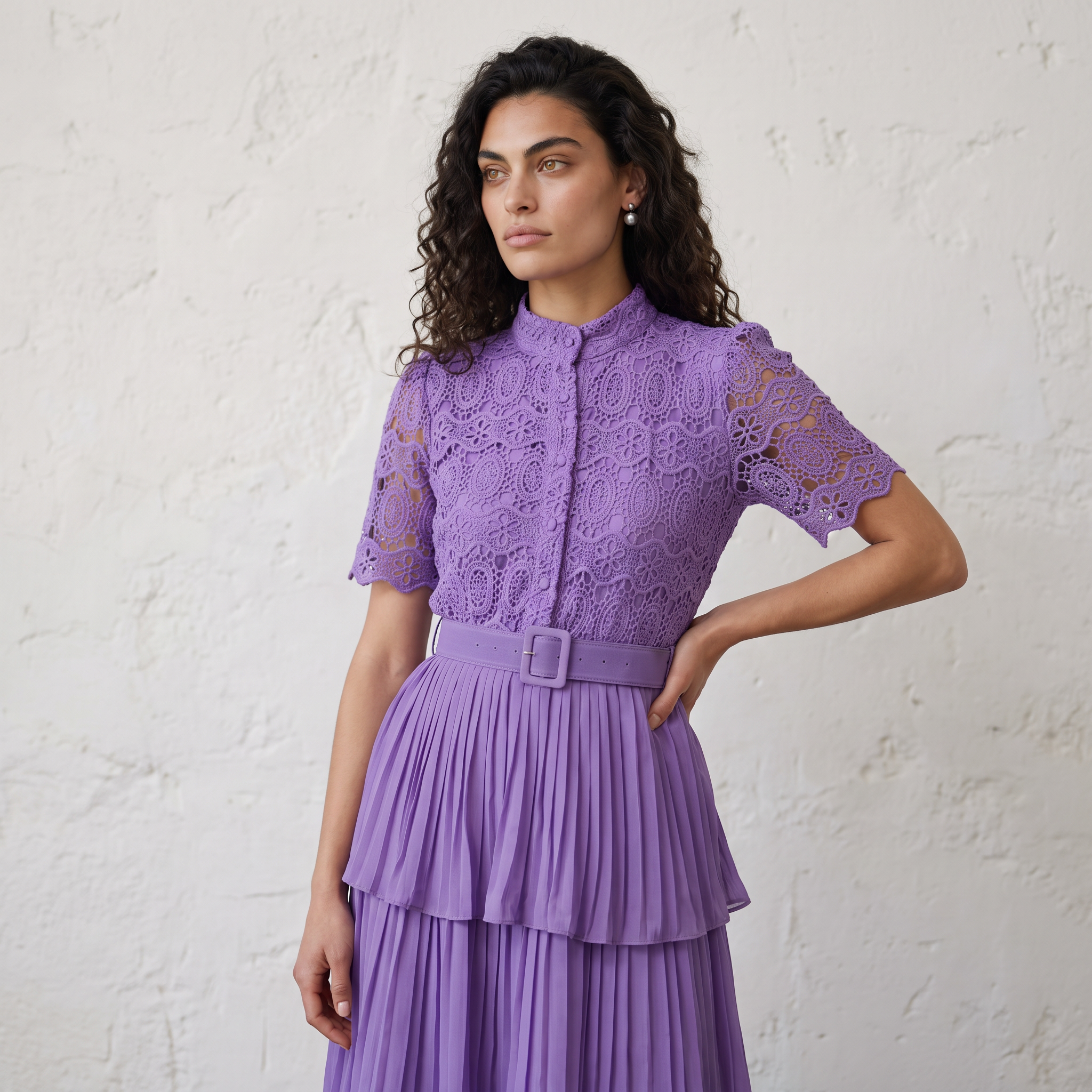 Lace Patchwork Pleated  Dress