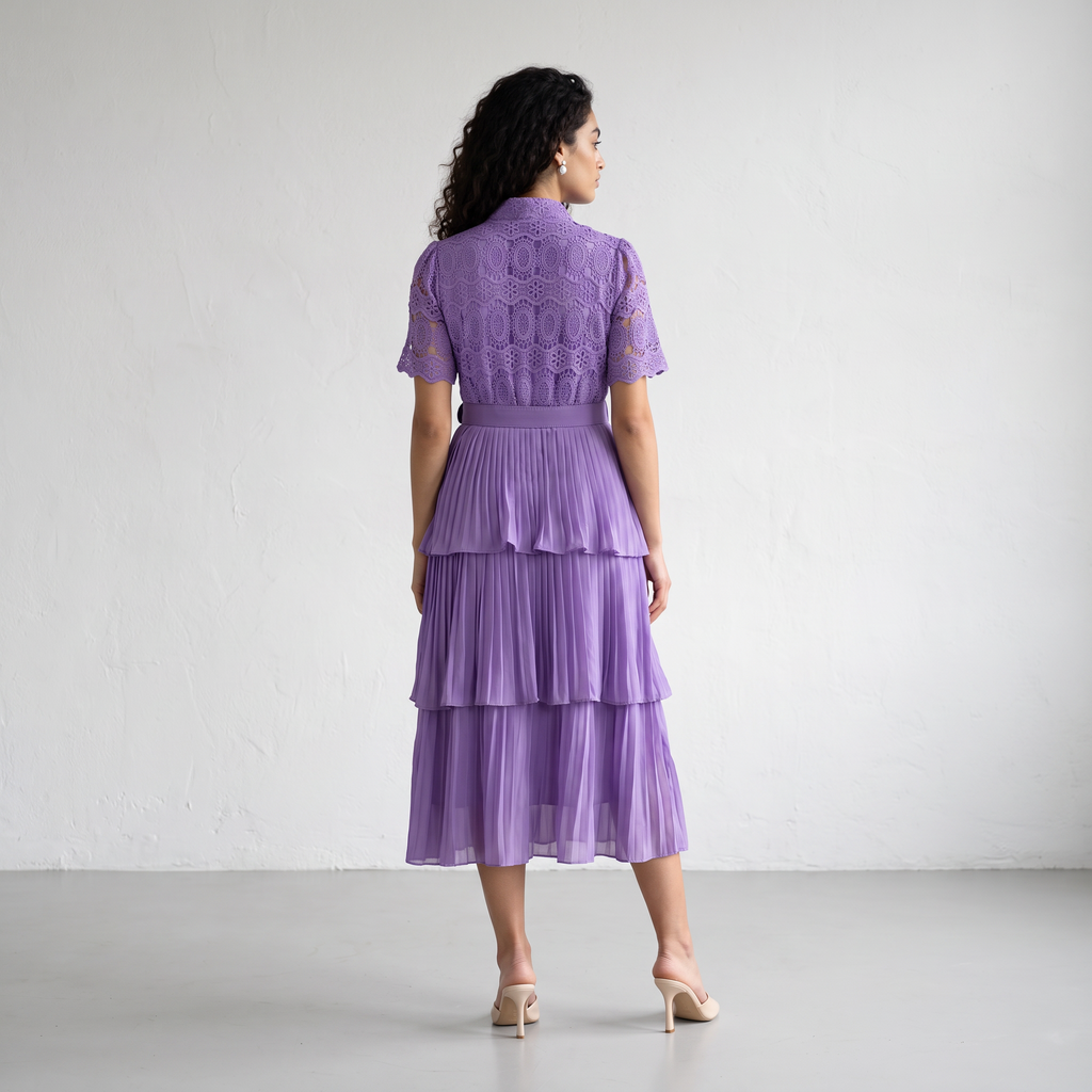 Lace Patchwork Pleated  Dress