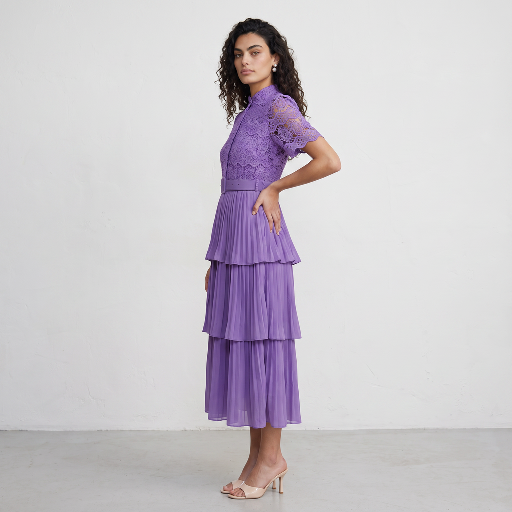 Lace Patchwork Pleated  Dress