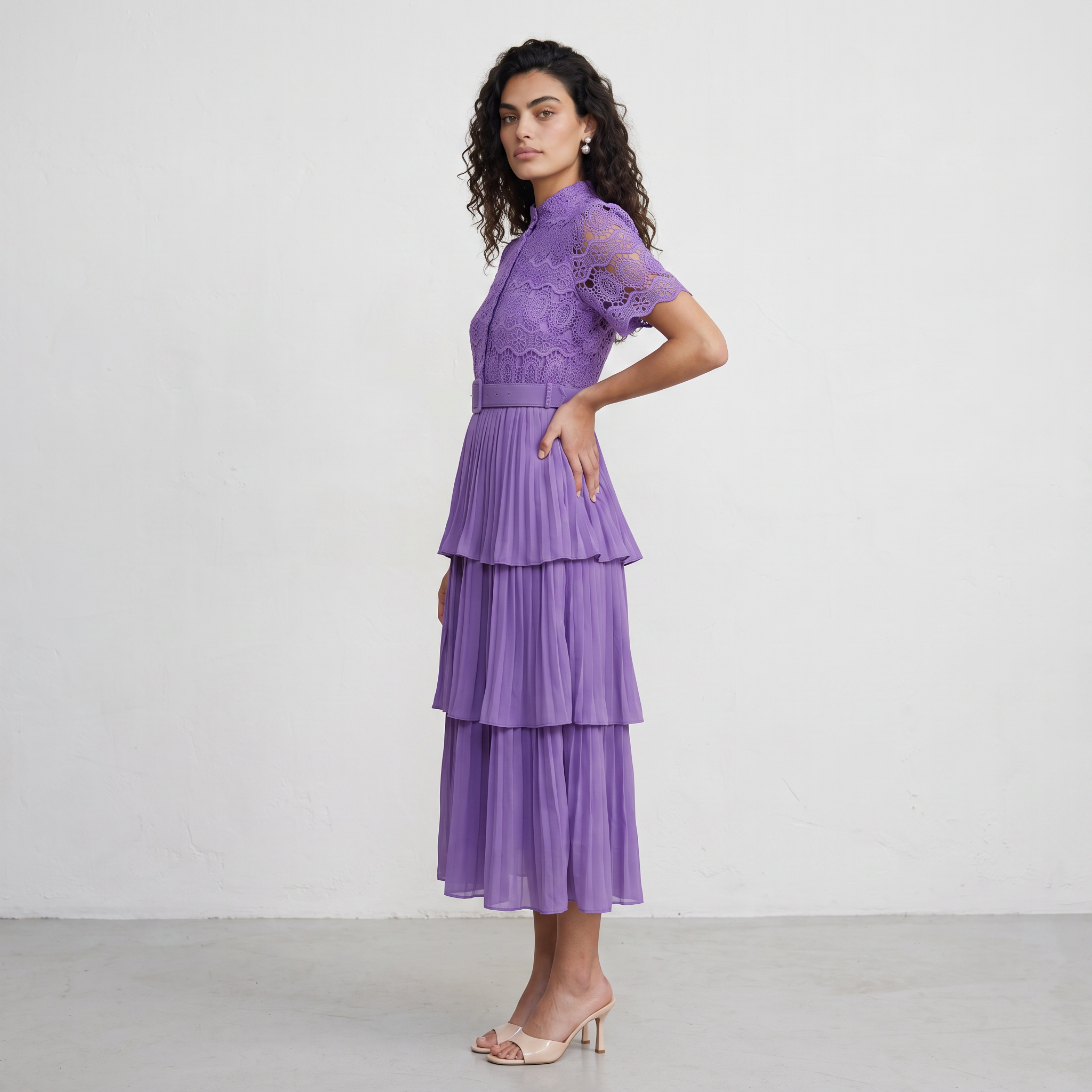 Lace Patchwork Pleated  Dress