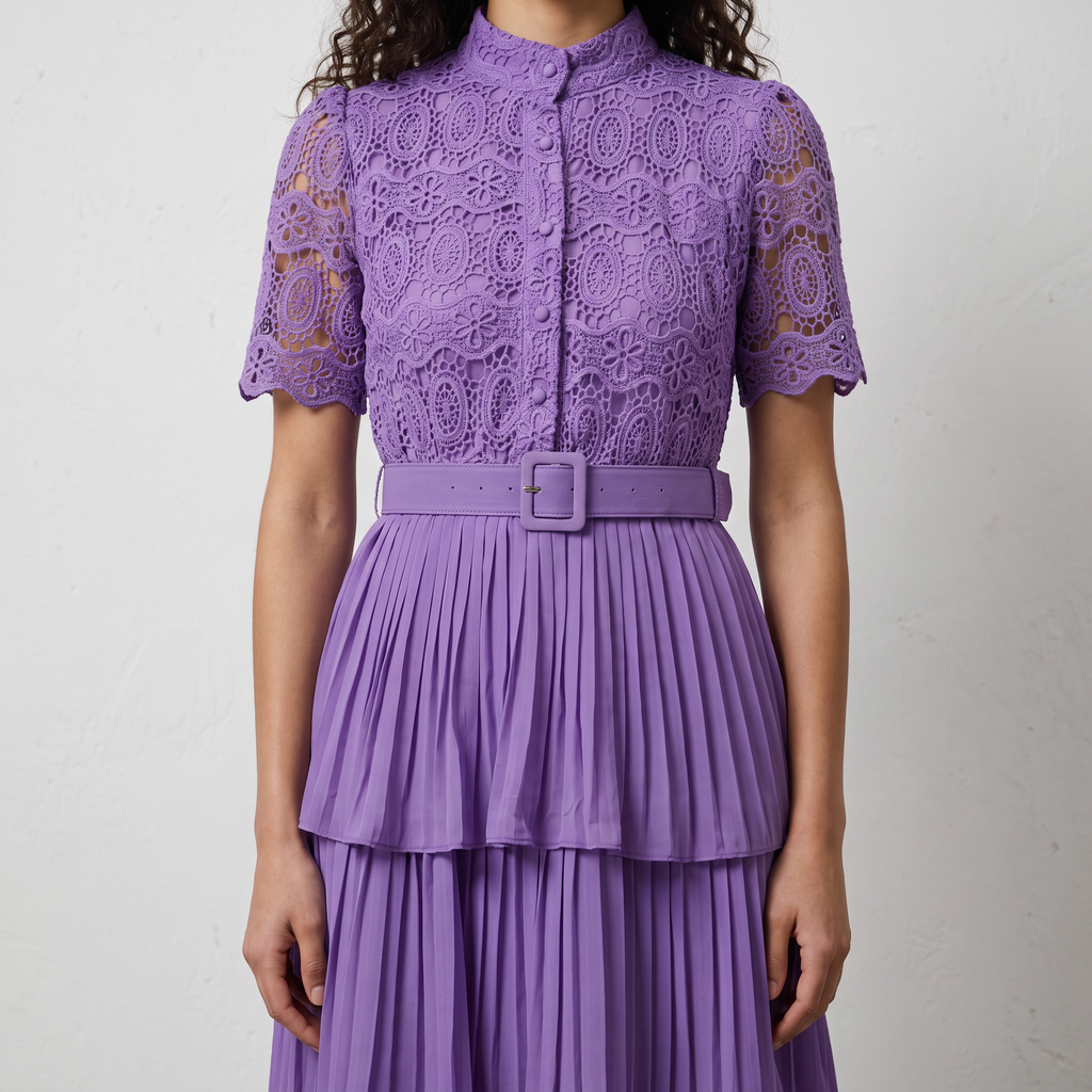 Lace Patchwork Pleated  Dress
