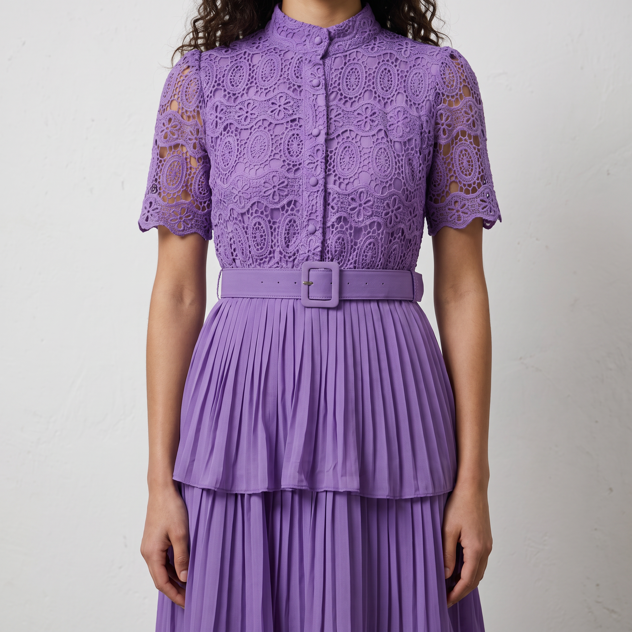 Lace Patchwork Pleated  Dress