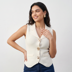 Lapel Neck Sleeveless Top