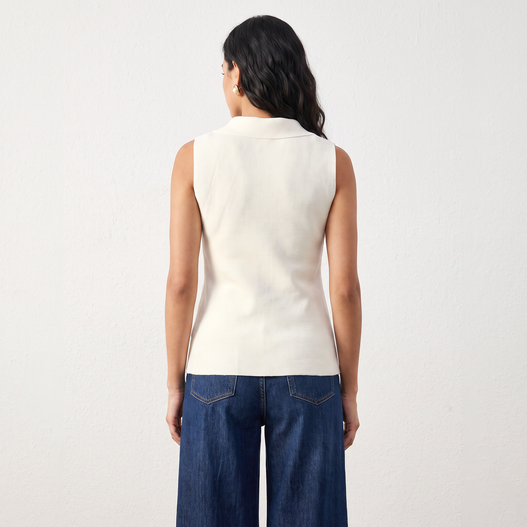 Lapel Neck Sleeveless Top