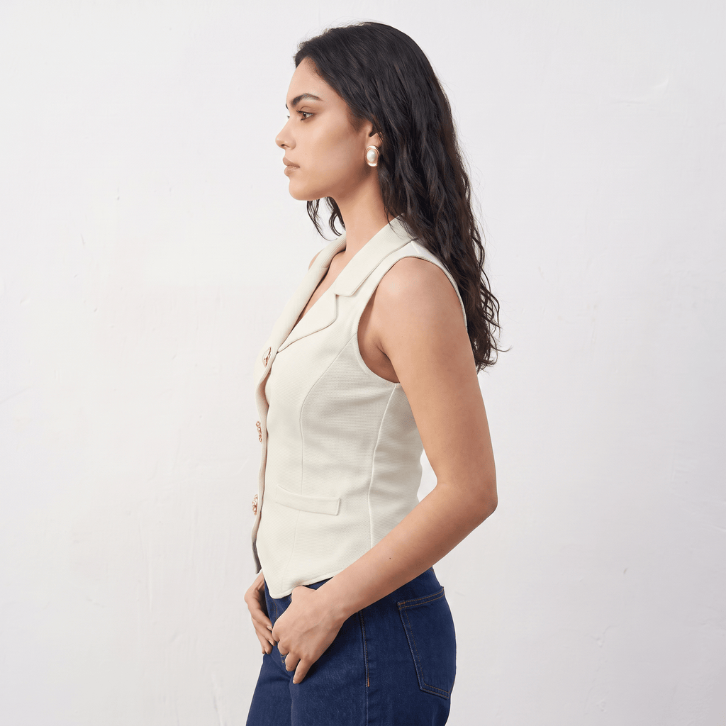 Lapel Neck Sleeveless Top