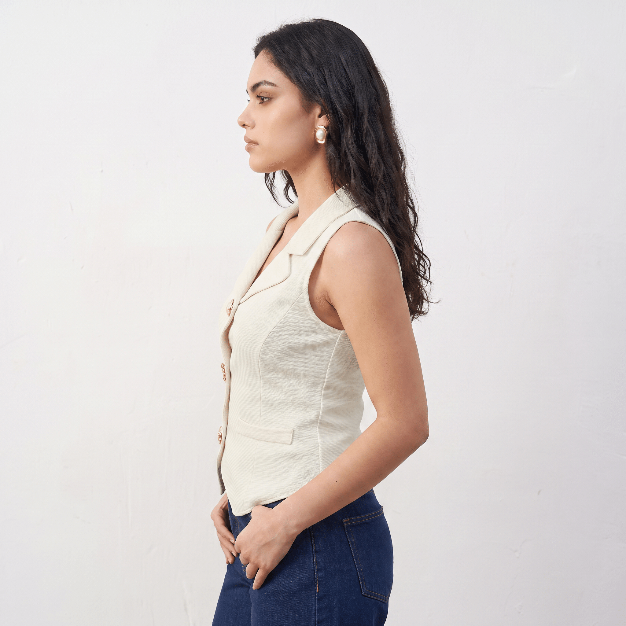 Lapel Neck Sleeveless Top