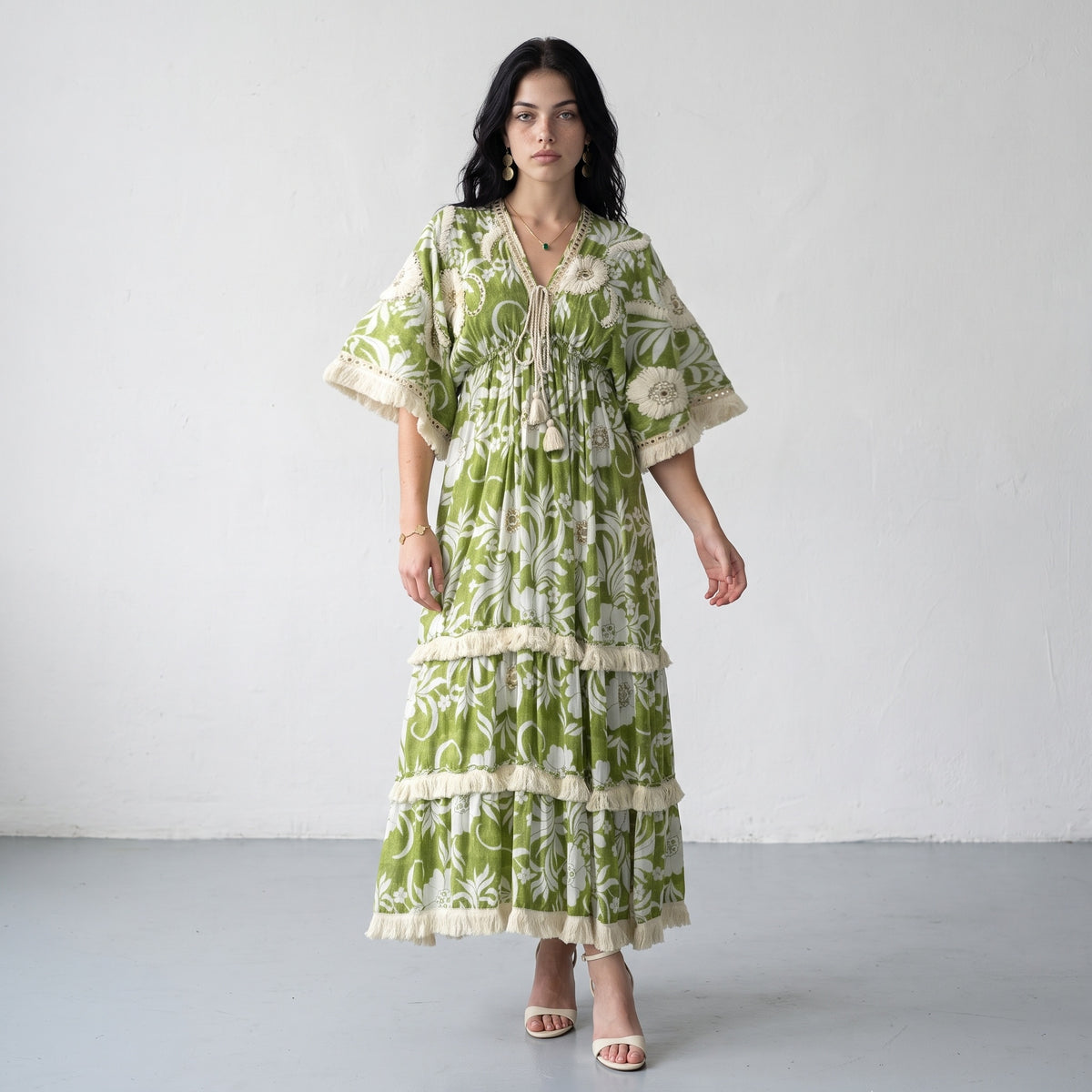 Fringe Bloom Green Maxi Dress