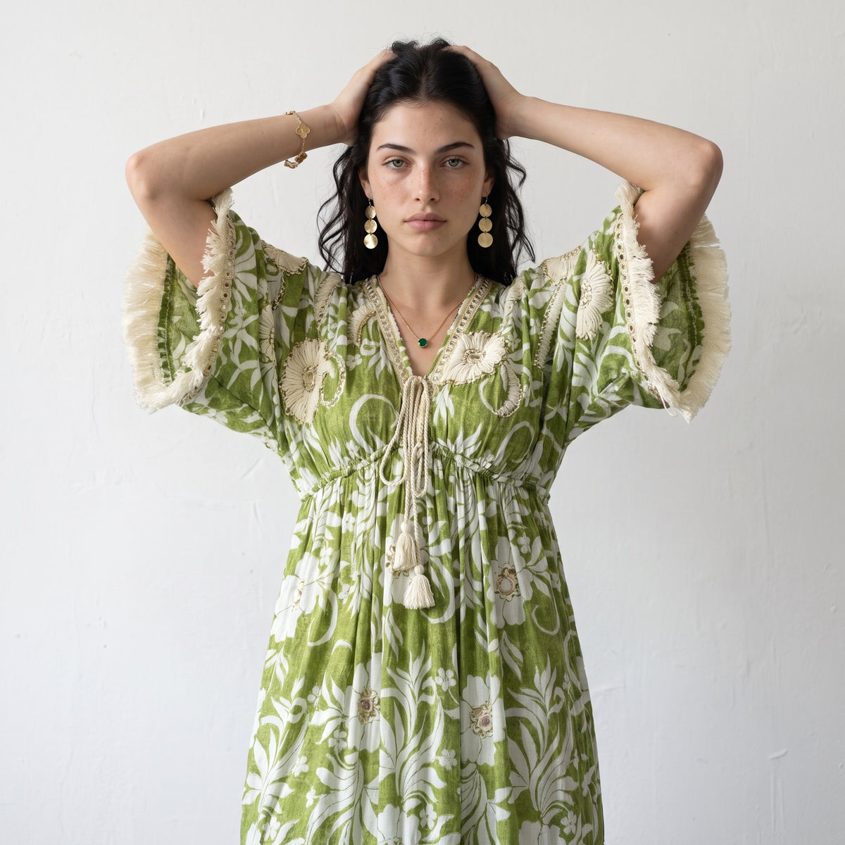 Fringe Bloom Green Maxi Dress