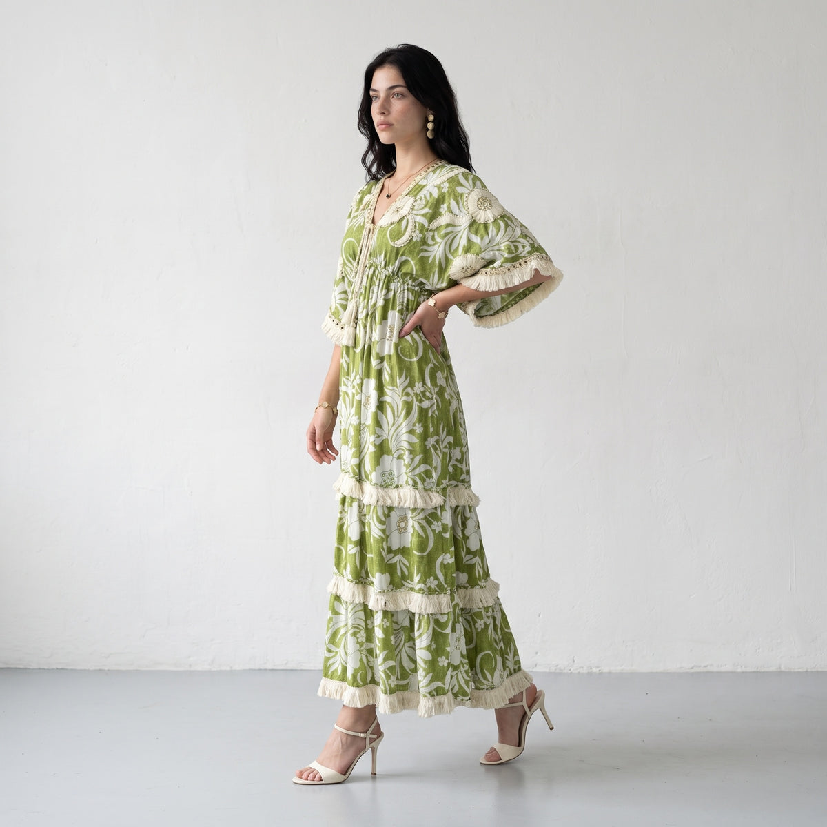 Fringe Bloom Green Maxi Dress