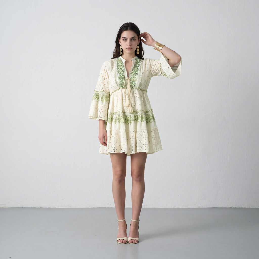 Lustre Green Leaf Short Dress