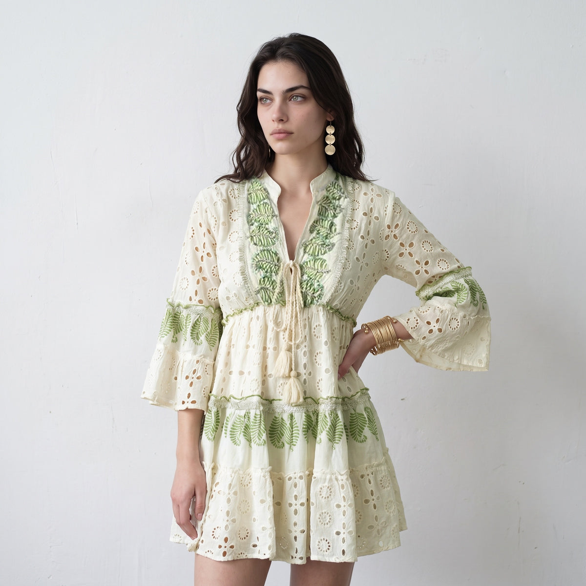 Lustre Green Leaf Short Dress