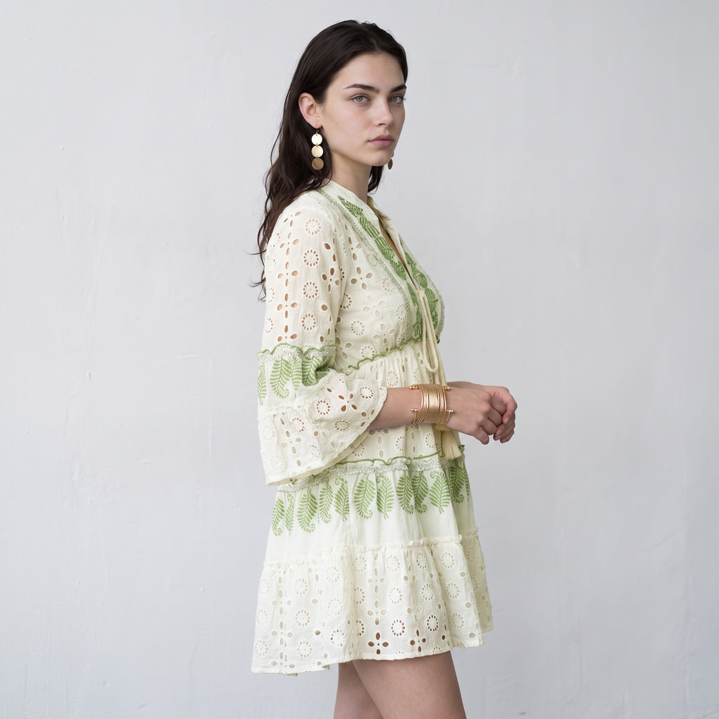 Lustre Green Leaf Short Dress
