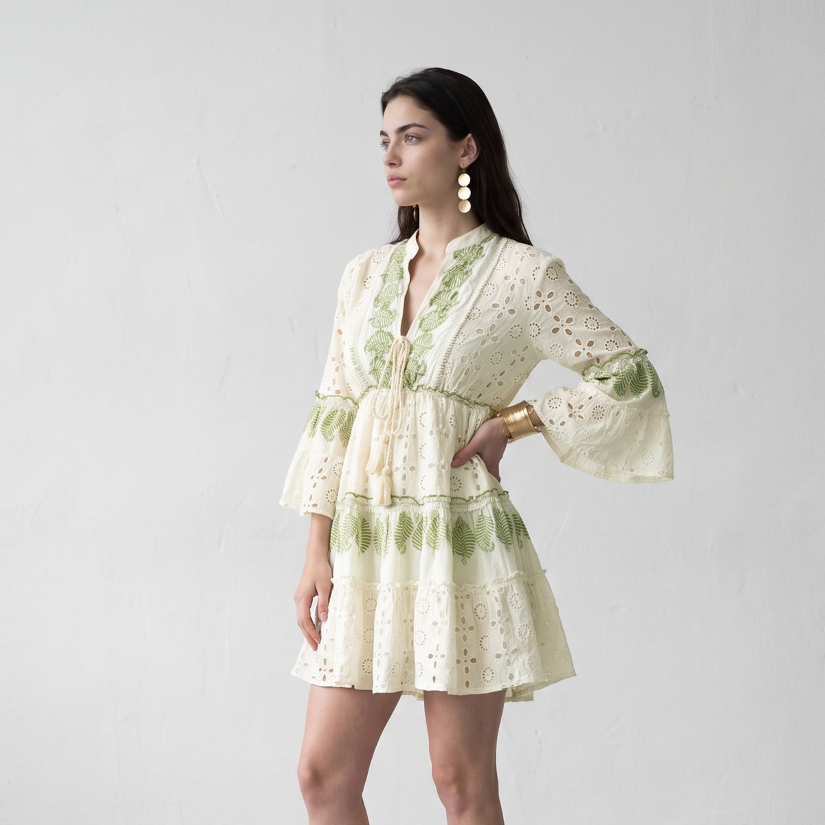 Lustre Green Leaf Short Dress