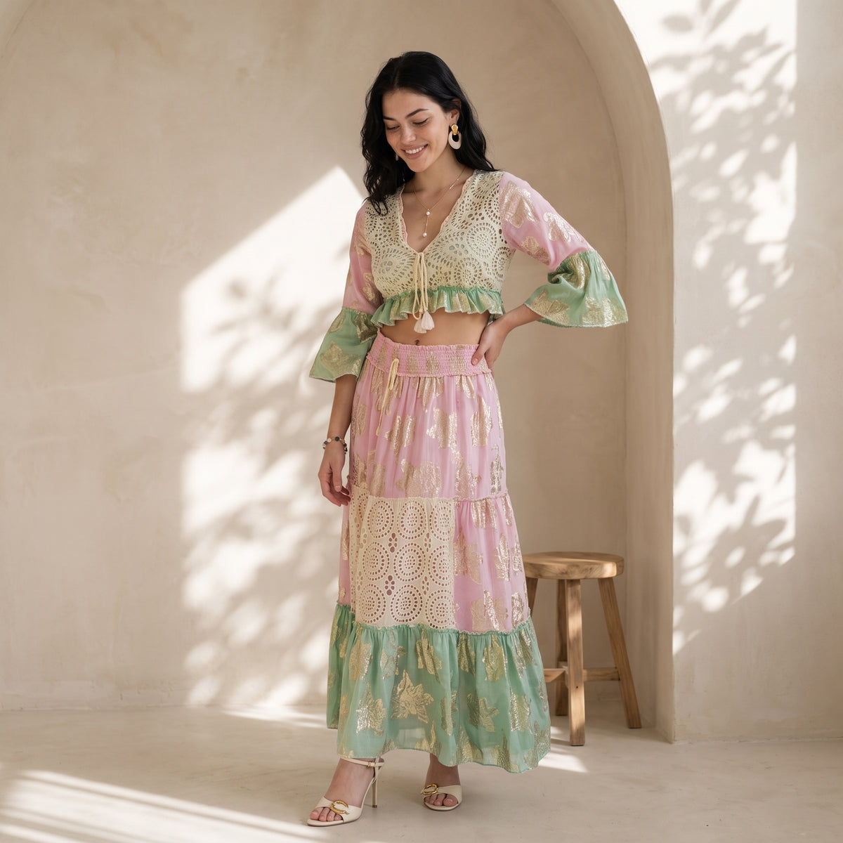 Tassel Glow Pink Schiffli Co-ord Set