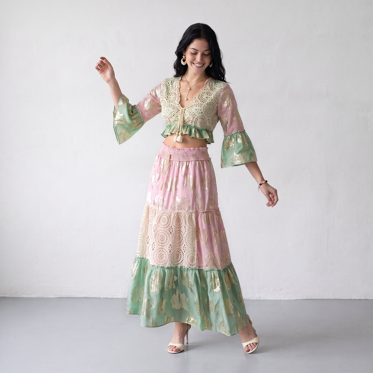 Tassel Glow Pink Schiffli Co-ord Set