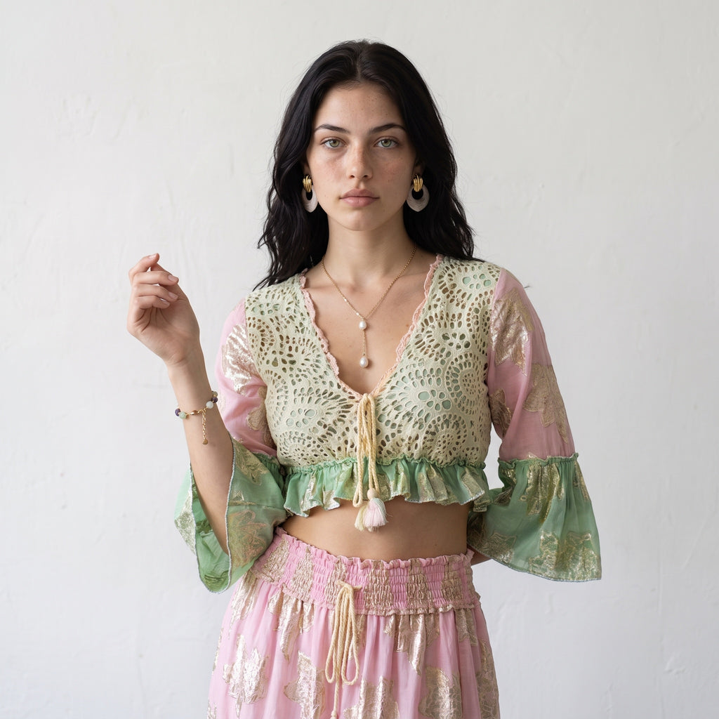 Tassel Glow Pink Schiffli Co-ord Set