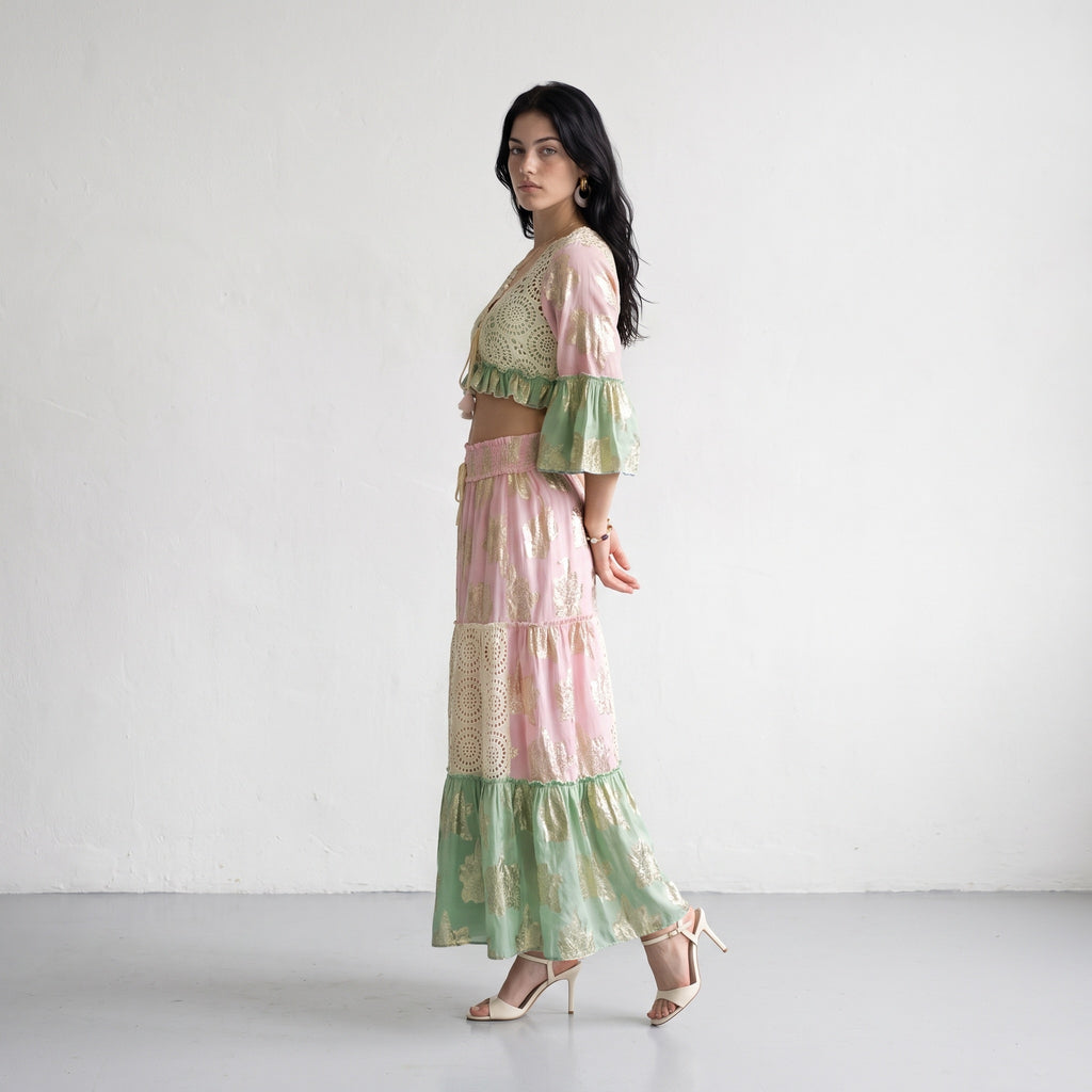Tassel Glow Pink Schiffli Co-ord Set