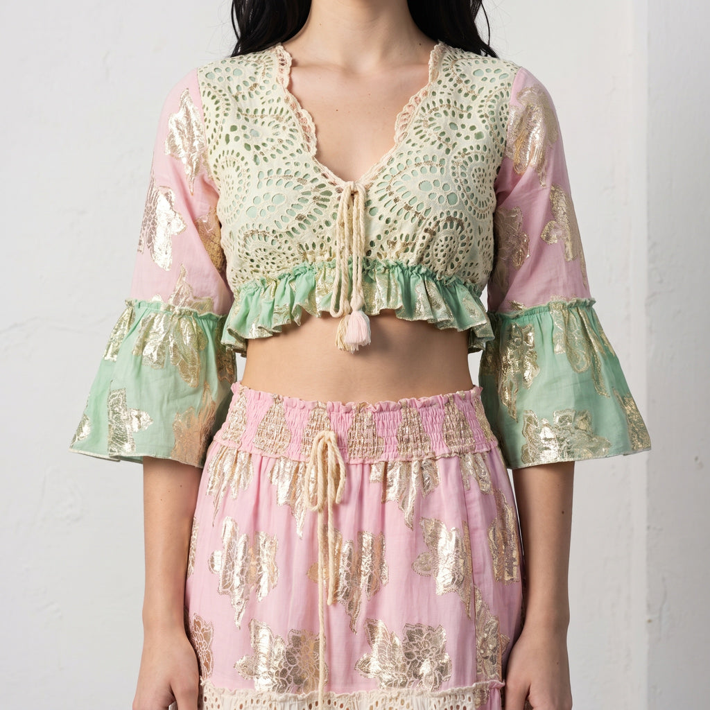Tassel Glow Pink Schiffli Co-ord Set