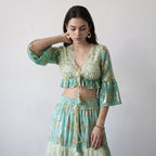 Tassel Glow Blue Schiffli Co-ord Set