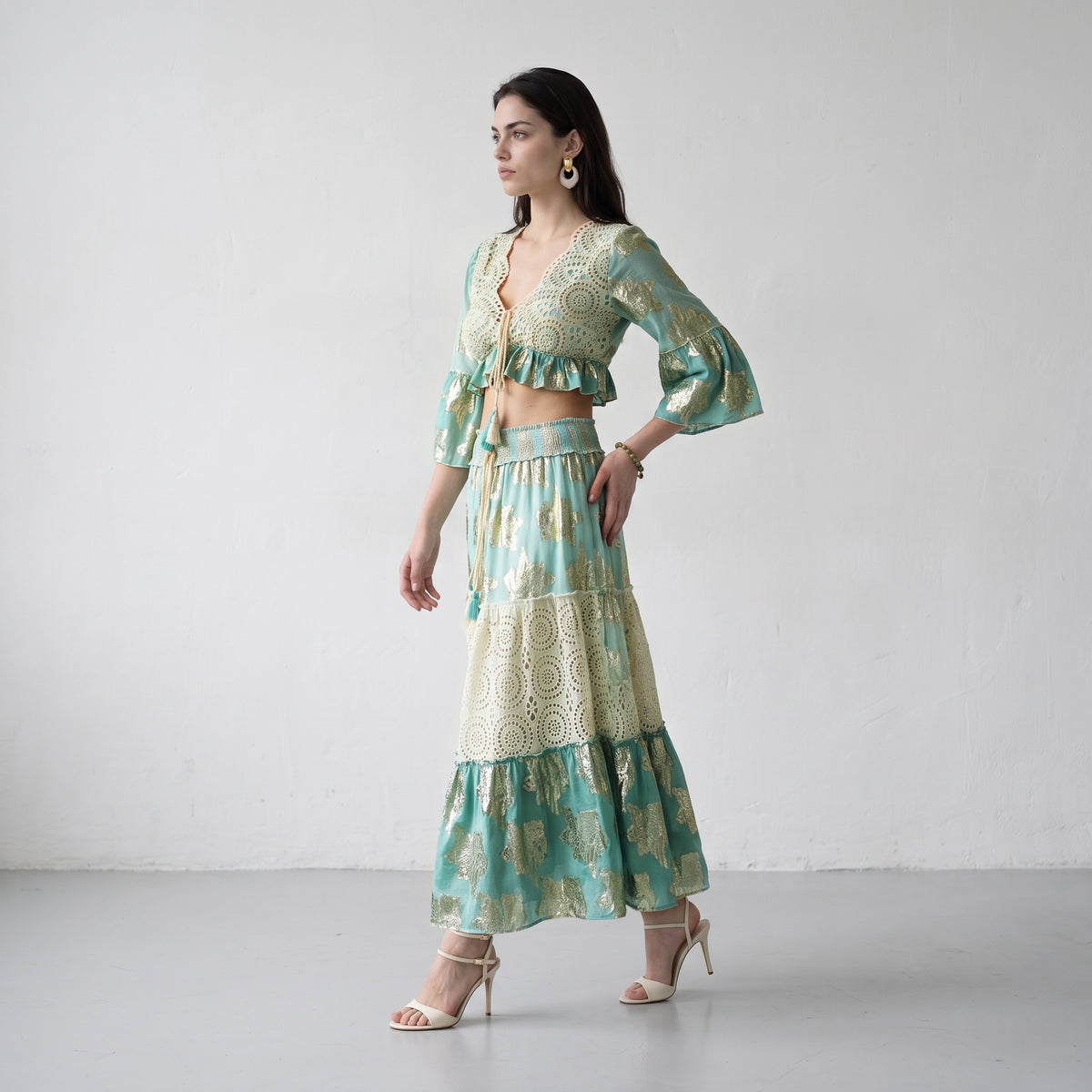 Tassel Glow Blue Schiffli Co-ord Set