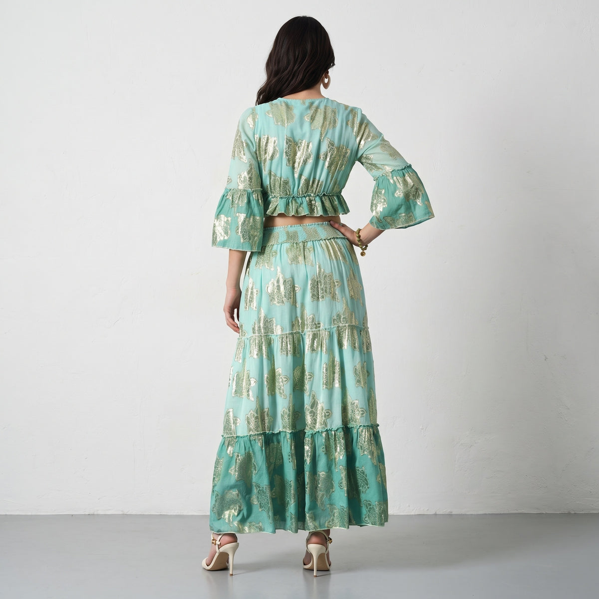 Tassel Glow Blue Schiffli Co-ord Set