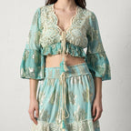 Tassel Glow Blue Schiffli Co-ord Set