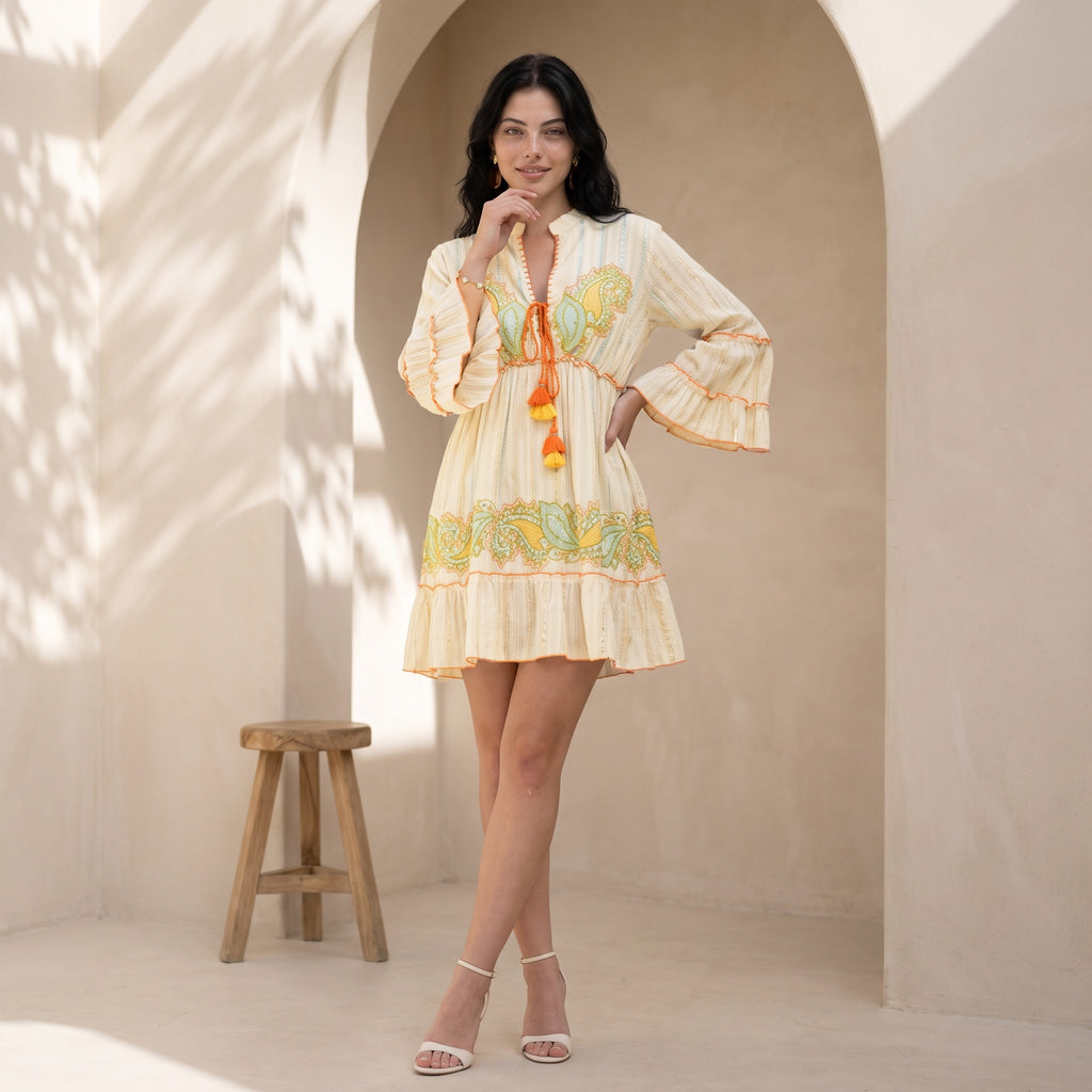 Orange Paisley Charm Short Dress