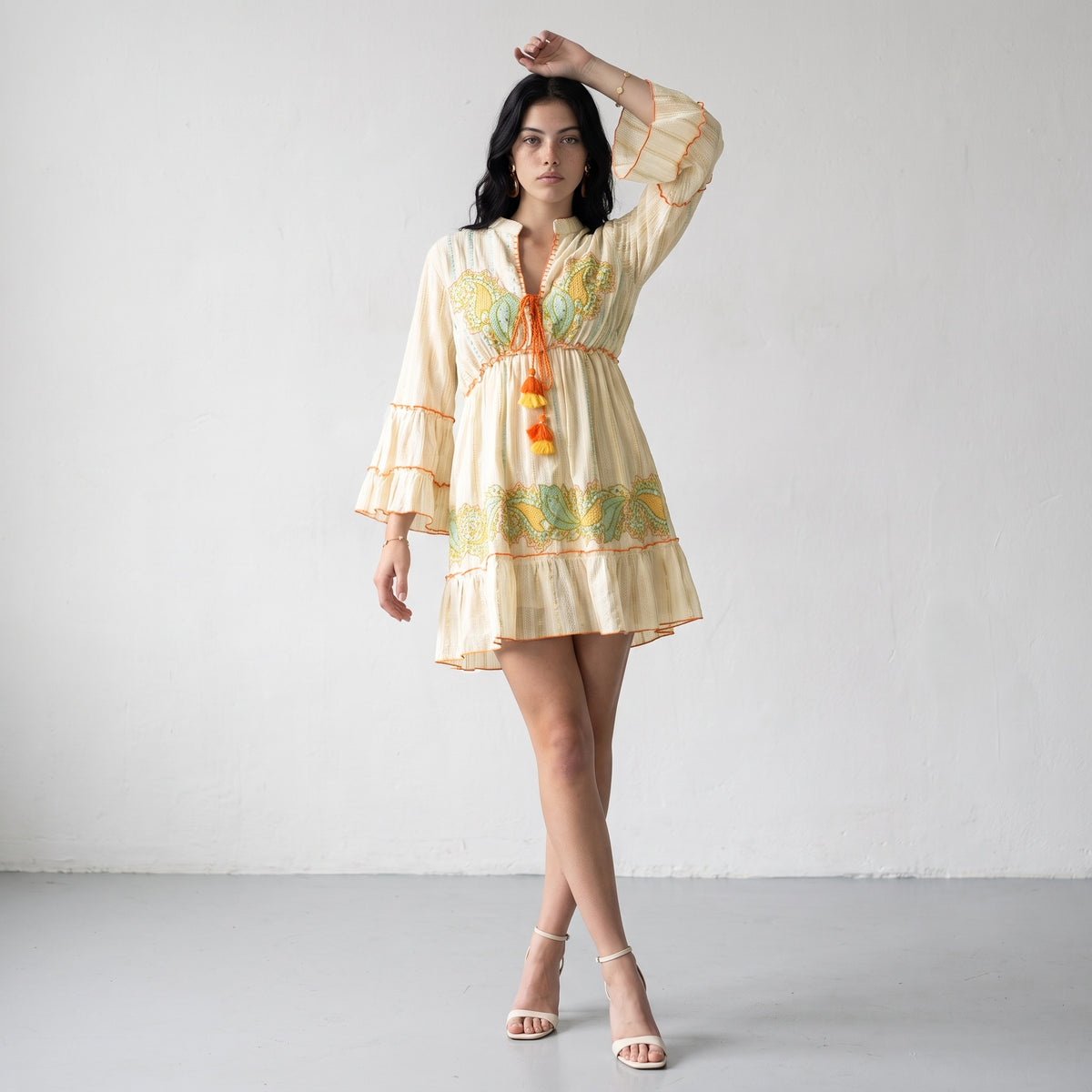 Orange Paisley Charm Short Dress