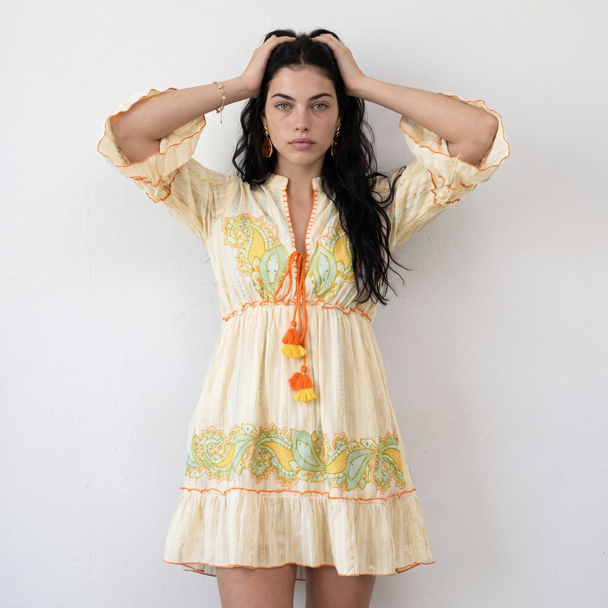 Orange Paisley Charm Short Dress