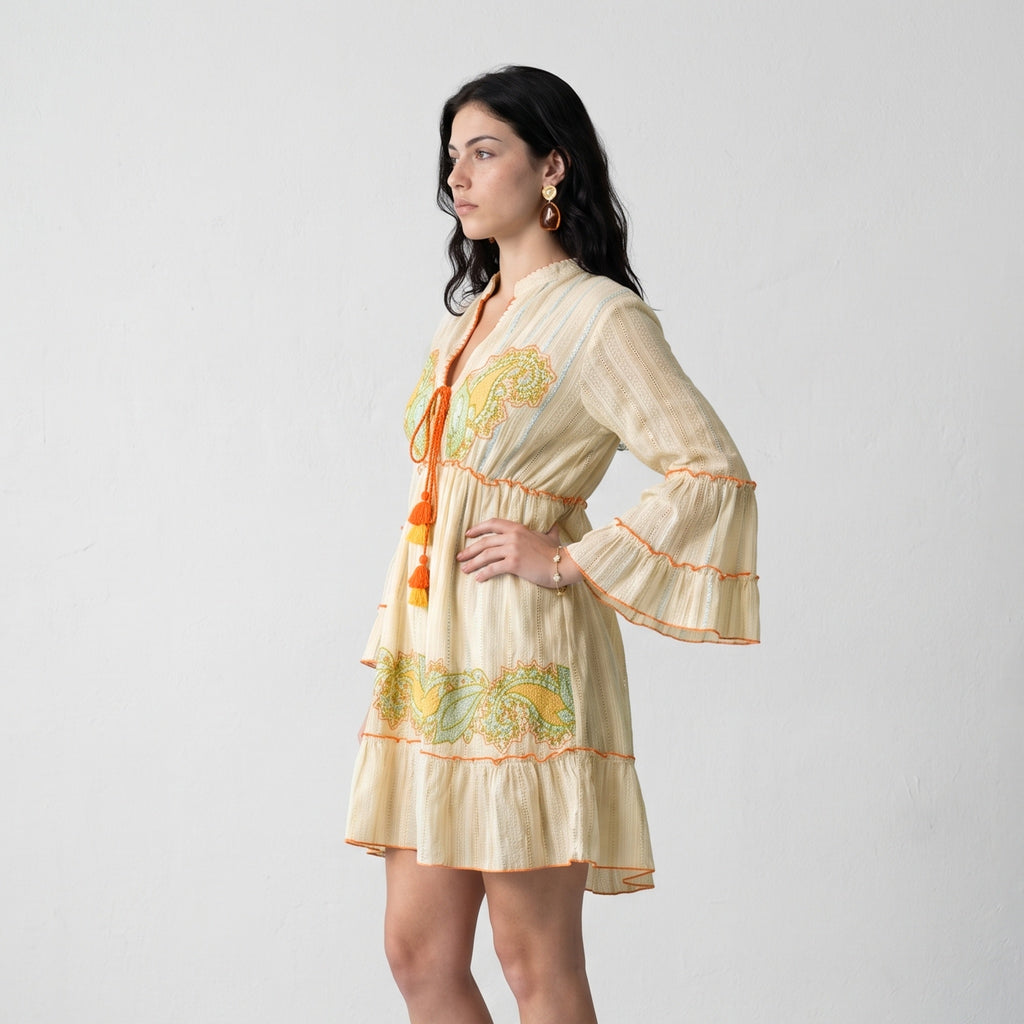 Orange Paisley Charm Short Dress