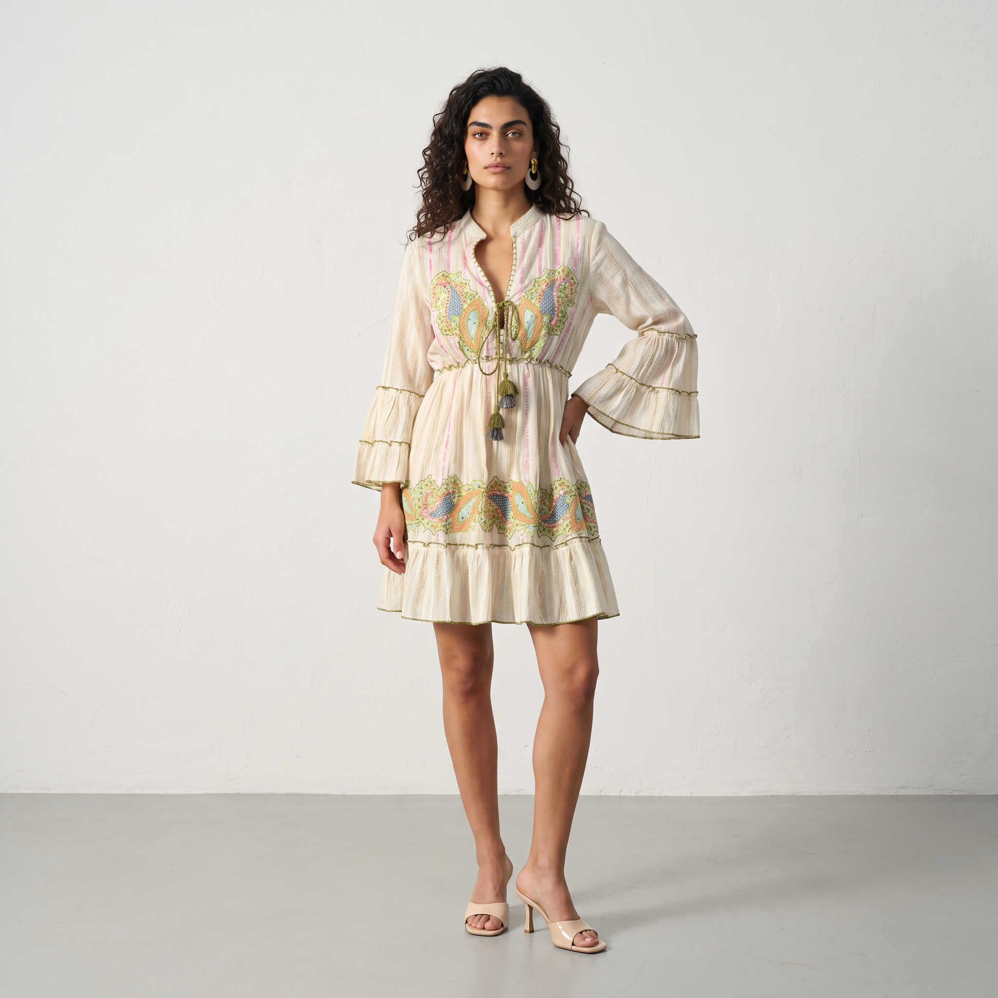 Olive Paisley Charm Short Dress