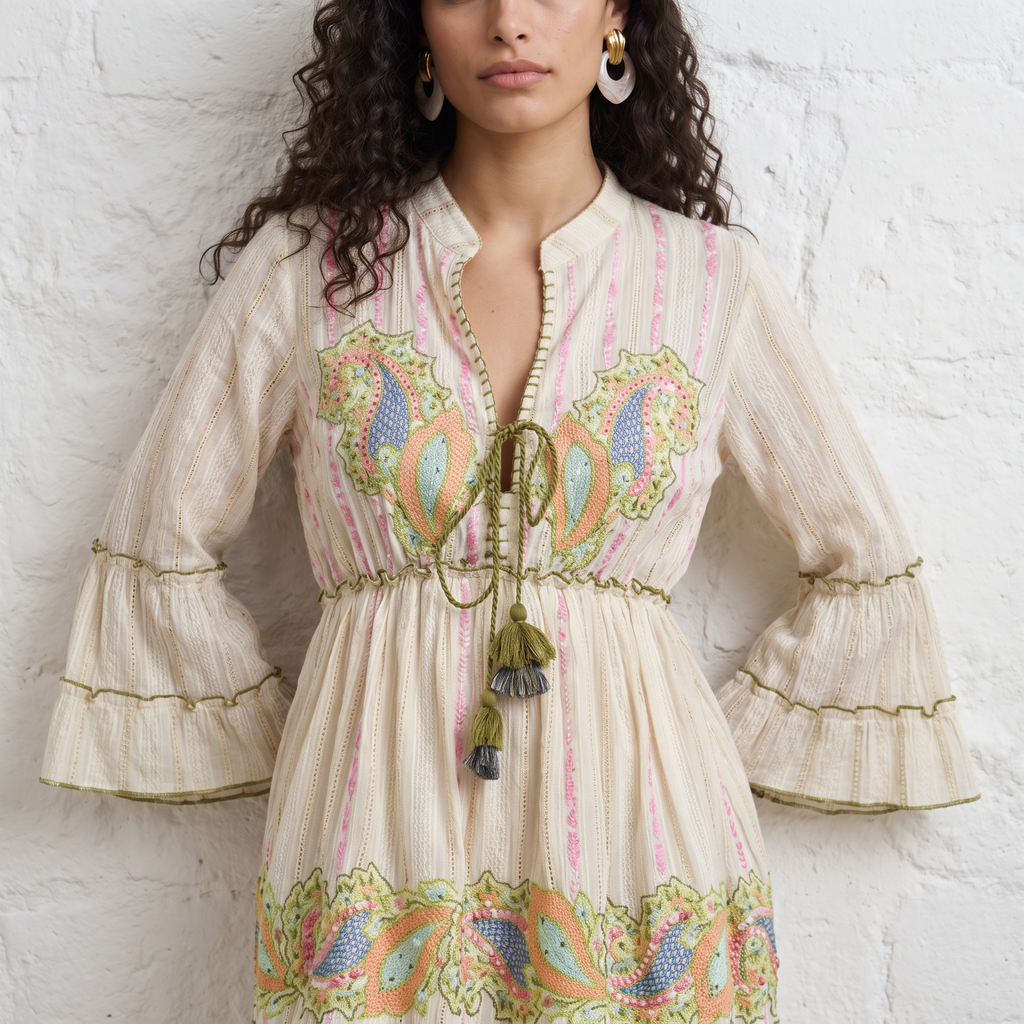 Olive Paisley Charm Short Dress