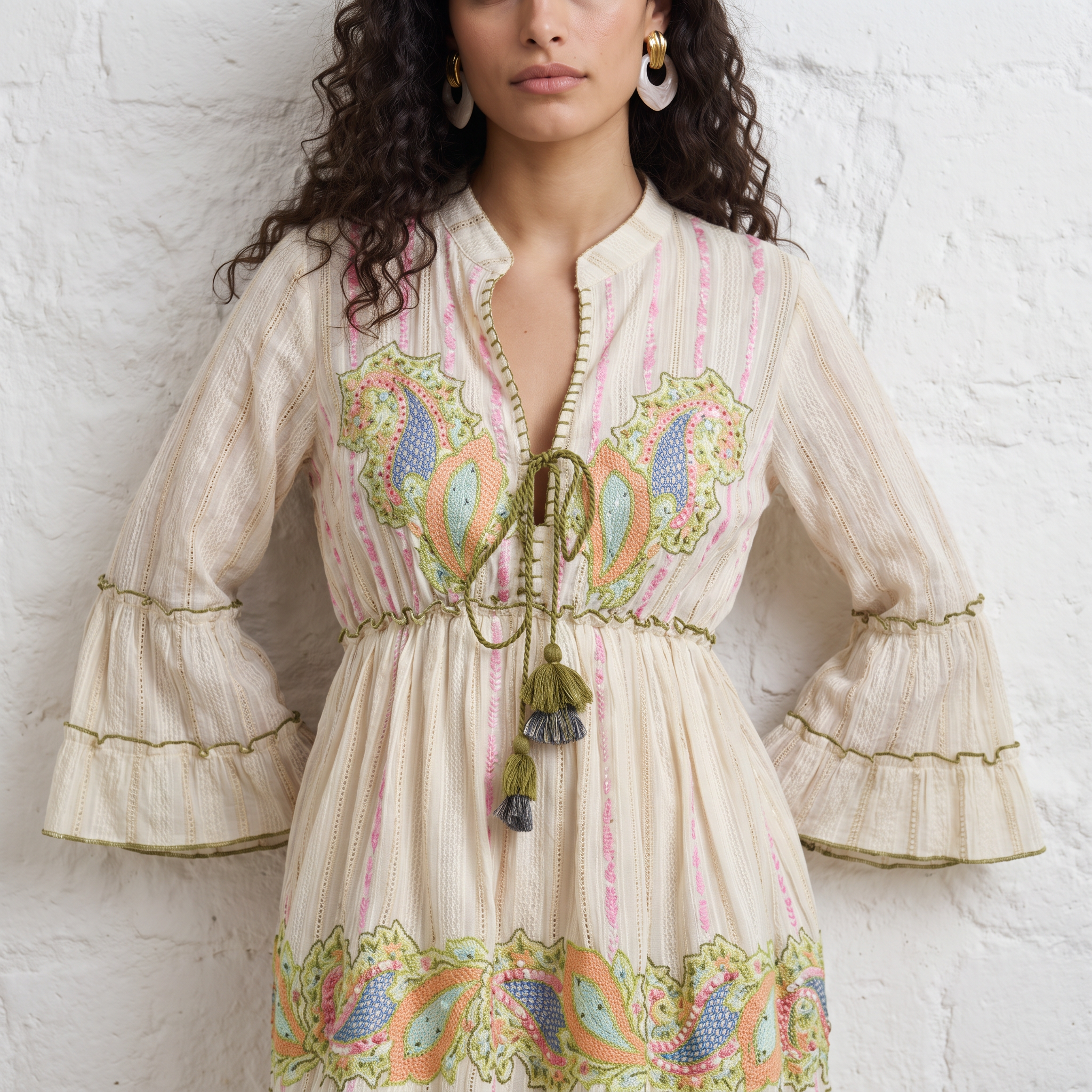 Olive Paisley Charm Short Dress