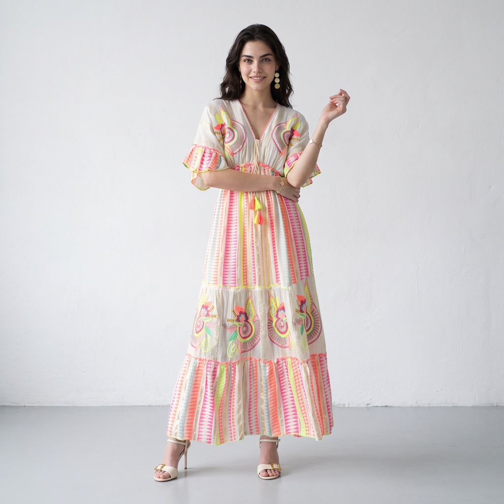 Neon Pink Bloom Maxi Dress