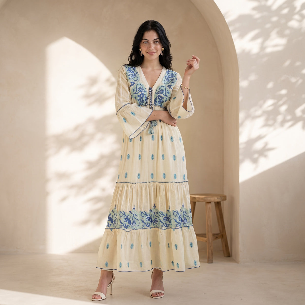 Aurora Jacquard Blue Maxi Dress
