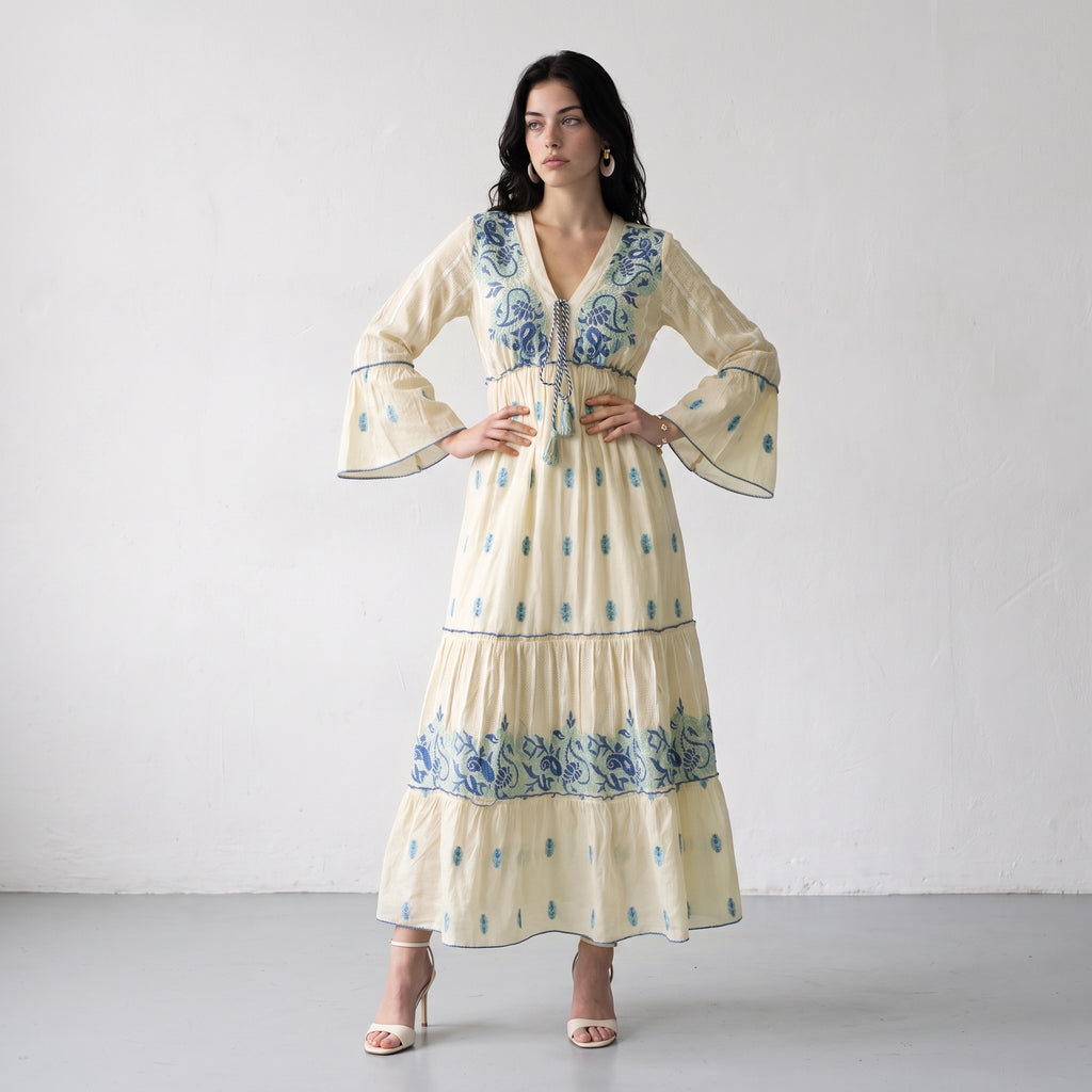 Aurora Jacquard Blue Maxi Dress