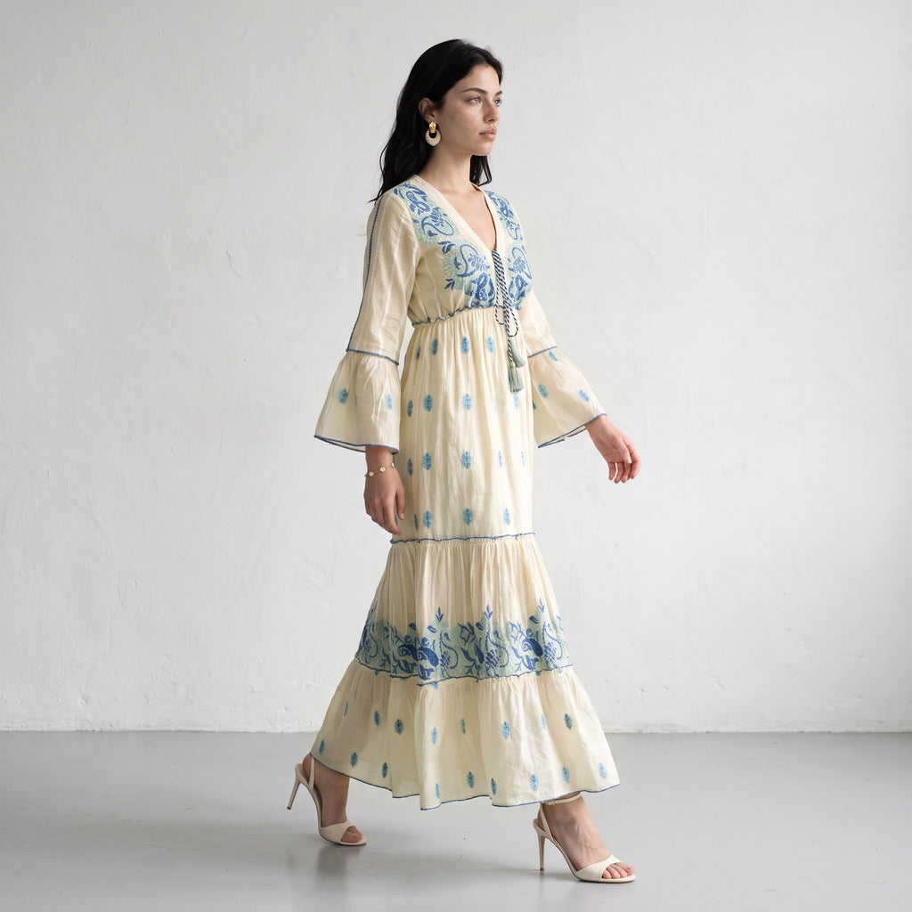 Aurora Jacquard Blue Maxi Dress