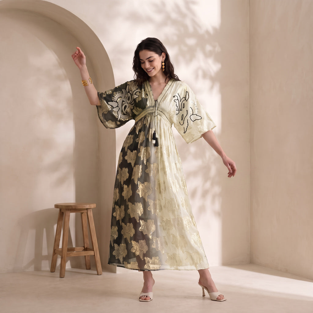 Dual tone Jacquard Maxi  Dress