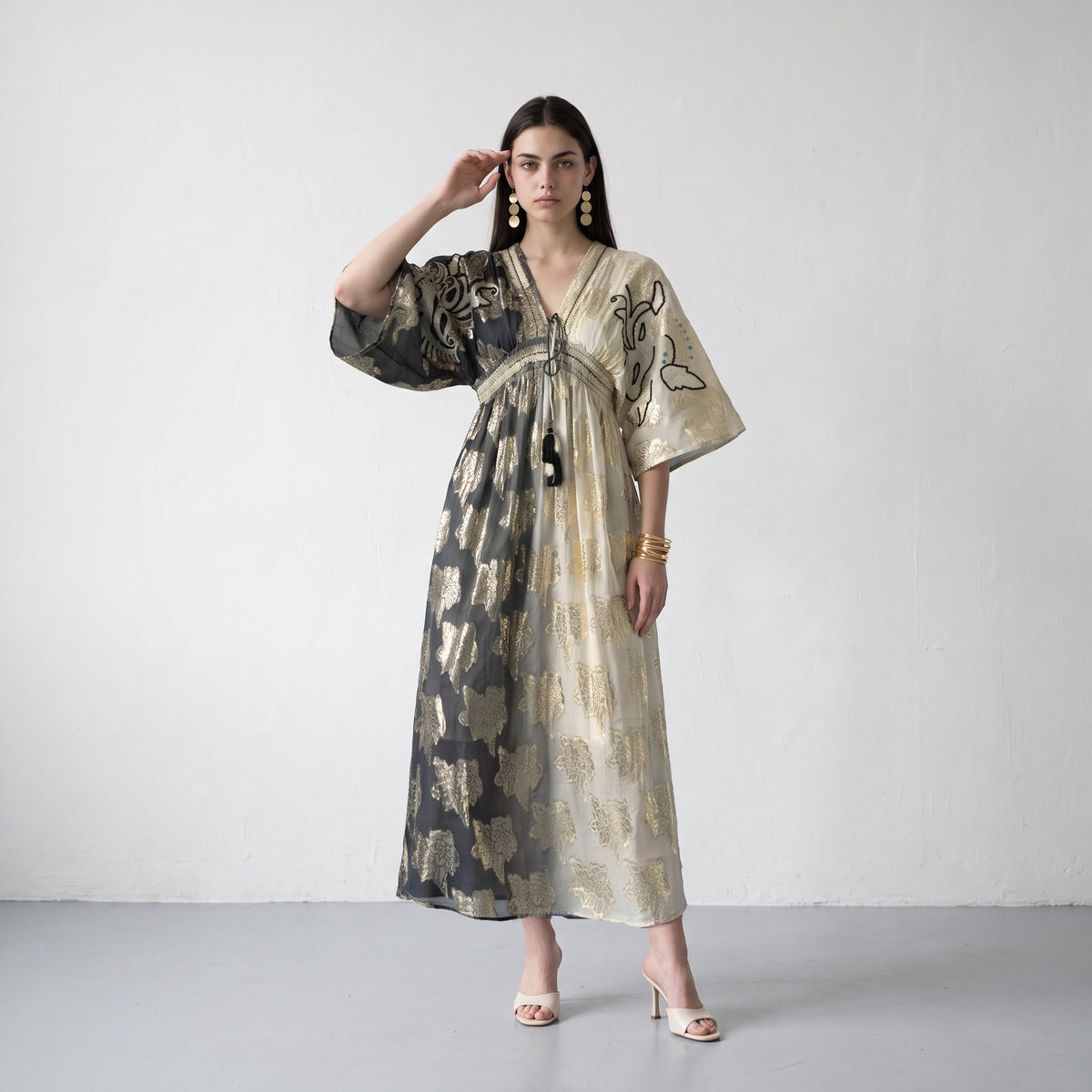 Dual tone Jacquard Maxi  Dress